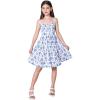 imageMilumia Girls Floral Print Cami Dress Ruffle Hem Flared Short Spaghetti Strap DressesBlue and White