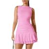 imageMilumia Womens Boat Neck Bodycon Mini Dresses Sexy Sleeveless Ruched Ruffle Hem Club Party Short DressPink