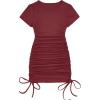 imageMilumia Womens Casual Rib Knit Short Sleeve Drawstring Ruched Bodycon Mini T Shirt DressRed