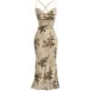 imageMilumia Womens Floral Cowl Neck Bodycon Maxi Dress Mesh Long Dresses Cocktail PartyBeige