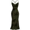 imageMilumia Womens Floral Cowl Neck Bodycon Maxi Dress Mesh Long Dresses Cocktail PartyDark Green