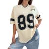 imageMilumia Womens Letter Graphic Jersey Shirts Oversized V Neck Half Sleeve Tshirt Tops StreetwearApricot