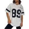 imageMilumia Womens Letter Graphic Jersey Shirts Oversized V Neck Half Sleeve Tshirt Tops StreetwearWhite