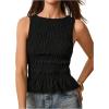 imageMilumia Womens Sleeveless Crewneck Frill Smocked Ruffle Crop Top Shirred Tank Top ShirtBlack