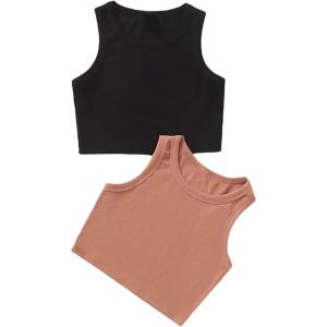 imageMilumia Girls 2 Pack Ribbed Knit Sleeveless Round Neck Casual Baisc Crop Tank TopA Multicolor