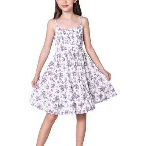 imageMilumia Girls Floral Print Cami Dress Ruffle Hem Flared Short Spaghetti Strap DressesPurple