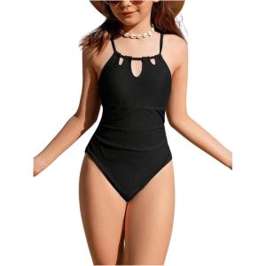 imageMilumia Girls One Piece Swimsuit Halter Cut Out Bathing Suit SwimwearBlack