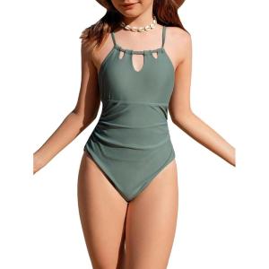 imageMilumia Girls One Piece Swimsuit Halter Cut Out Bathing Suit SwimwearDusty Green