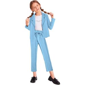 imageMilumia Girls Two Piece Outfit Solid Open Front Blazer and Pants SetBlue