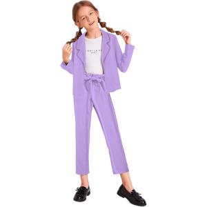 imageMilumia Girls Two Piece Outfit Solid Open Front Blazer and Pants SetPurple