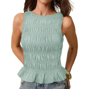 imageMilumia Womens Sleeveless Crewneck Frill Smocked Ruffle Crop Top Shirred Tank Top ShirtMint Green