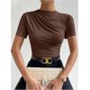 imageMilumia Womens Casual Ruched Mock Neck T Shirt Short Sleeve Tee Bodysuit JumpsuitChocolate Brown