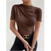 imageMilumia Womens Casual Ruched Mock Neck T Shirt Short Sleeve Tee Bodysuit JumpsuitChocolate Brown