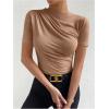 imageMilumia Womens Casual Ruched Mock Neck T Shirt Short Sleeve Tee Bodysuit JumpsuitSolid Brown