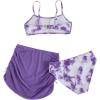 imageMilumia Girls 3 Piece Tie Dye Bikini Set Swimsuit with Drawstring Beach Skirt SwimwearTie Dye Purple