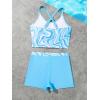 imageMilumia Girls Two Piece Tankini Set Boho Marble Print Tankini Top and Shorts SwimsuitBlue