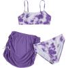 imageMilumia Girls 3 Piece Tie Dye Bikini Set Swimsuit with Drawstring Beach Skirt SwimwearTie Dye Purple