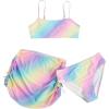 imageMilumia Girls 3 Set Rainbow Tie Dye Bikini Swimsuit with Drawstring Beach Skirt SwimwearMulticolor