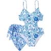 imageMilumia Girls Floral Print Cut Out Spaghetti Strap One Piece Swimsuit with Beach SkirtBlue and White