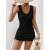 imageMilumia Women Backless Bikini Cover Ups V Neck Sleeveless Drawstring Beach Mini DressesBlack
