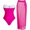 imageMilumia Womens 2 Piece Swimwear Cut Out Strapless Swimsuit with Cover Up SkirtHot Pink