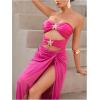 imageMilumia Womens 2 Piece Swimwear Cut Out Strapless Swimsuit with Cover Up SkirtHot Pink