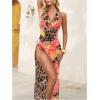 imageMilumia Womens 3 Piece Floral Bikini Sets Tie Backless Halter Swimsuit with Draped Beach DressBrown