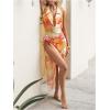 imageMilumia Womens 3 Piece Floral Bikini Sets Tie Backless Halter Swimsuit with Draped Beach DressCoral Orange