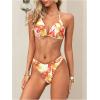 imageMilumia Womens 3 Piece Floral Bikini Sets Tie Backless Halter Swimsuit with Draped Beach DressCoral Orange