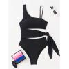 imageMilumia Womens Asymmetrical Neck Cut Out Monokini Sexy Tie Side One Piece SwimsuitsBlack