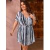 imageMilumia Womens Plus Size Swim Coverup Tie Dye Drawstring Bikini Cover Ups BeachwearBlack and White