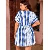 imageMilumia Womens Plus Size Swim Coverup Tie Dye Drawstring Bikini Cover Ups BeachwearBlue and White