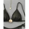 imageMilumia Womens Shiny Bikini Sets Shell Decor Halter Bikini Swimsuit Two Piece Bathing SuitsBlack