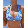 imageMilumia Womens Tropical Halter Bikini Top Tie Back ORing Linked Wireless Swimsuit Bathing Suits Top onlyBlue