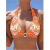 imageMilumia Womens Tropical Halter Bikini Top Tie Back ORing Linked Wireless Swimsuit Bathing Suits Top onlyOrange