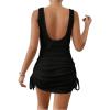 imageMilumia Women Backless Bikini Cover Ups V Neck Sleeveless Drawstring Beach Mini DressesBlack