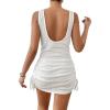 imageMilumia Women Backless Bikini Cover Ups V Neck Sleeveless Drawstring Beach Mini DressesWhite