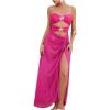 imageMilumia Womens 2 Piece Swimwear Cut Out Strapless Swimsuit with Cover Up SkirtHot Pink