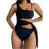 imageMilumia Womens Asymmetrical Neck Cut Out Monokini Sexy Tie Side One Piece SwimsuitsBlack