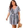 imageMilumia Womens Plus Size Swim Coverup Tie Dye Drawstring Bikini Cover Ups BeachwearBlack and White