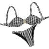 imageMilumia Womens Striped Bikini Set Two Piece Metal Colorblock Bathing Suit Thong SwimsuitsBlack and White