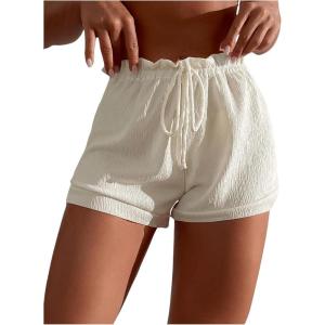 imageMilumia Women Ruffle Beach Cover up Shorts High Waist Swimwear Bottom with BikiniBeige
