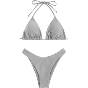 imageMilumia Womens Ditsy Floral Printed Swimsuit Tie Low Waisted String Bikini Sets with Underwired Green Small