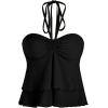 imageMilumia Women Tie Front Ruched Tube Tops Y2k Ruffle Going Out Halter TopsBlack
