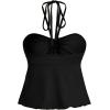 imageMilumia Women Tie Front Ruched Tube Tops Y2k Ruffle Going Out Halter TopsBlack