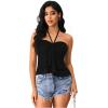 imageMilumia Women Tie Front Ruched Tube Tops Y2k Ruffle Going Out Halter TopsBlack