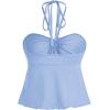 imageMilumia Women Tie Front Ruched Tube Tops Y2k Ruffle Going Out Halter TopsBlue
