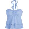 imageMilumia Women Tie Front Ruched Tube Tops Y2k Ruffle Going Out Halter TopsBlue