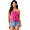 imageMilumia Women Tie Front Ruched Tube Tops Y2k Ruffle Going Out Halter TopsHot Pink