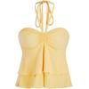 imageMilumia Women Tie Front Ruched Tube Tops Y2k Ruffle Going Out Halter TopsLight Yellow